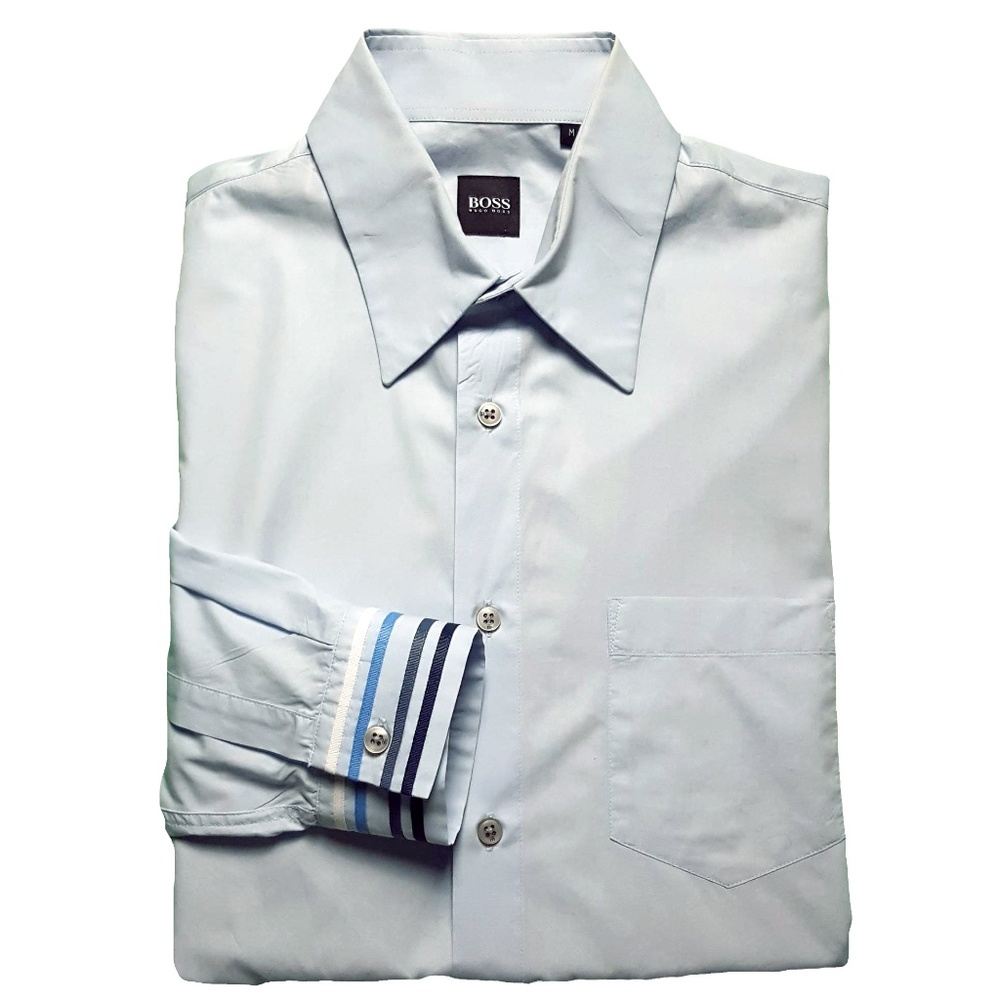 Hugo Boss Mens Cotton Dress Shirt Size Medium Blue